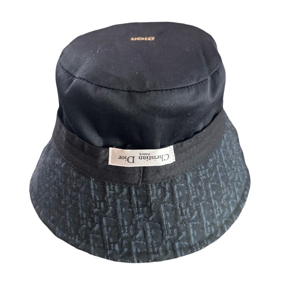 CHRISTIAN DIOR Monogram Embroidered Bucket Hat ONE SIZE Textured Black & Gray - Picture 6 of 9